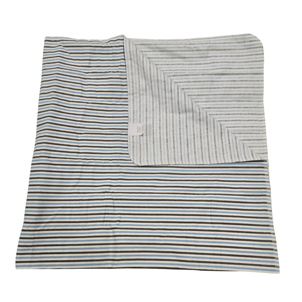 DwellStudio for Target Baby Blanket Striped Blue Brown White Cotton Flannel Y2K